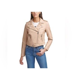Levi’s Vegan Leather Women’s Blush Belted Motorcycle Jacket Size Medium NWT